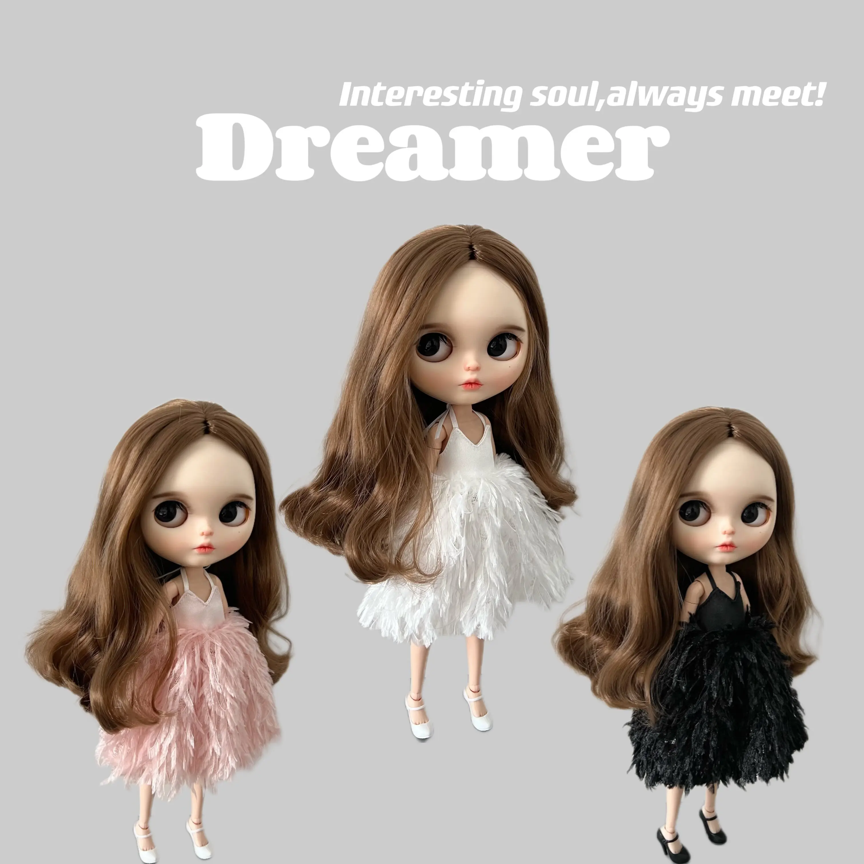 Blyth Doll Feather Skirt Doll Spaghetti Strap Dress For Zsiga Blythe Ob22 Ymy22 Doll