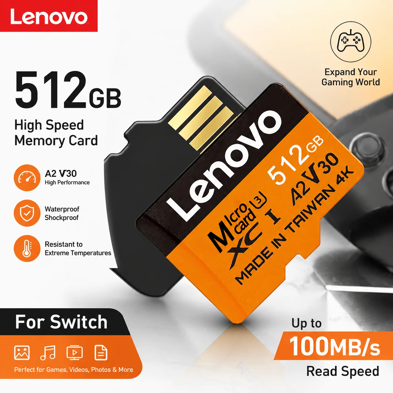 Lenovo Micro TF SD Card 512GB 128GB 64GB Memory Card V30 Class 10 U3 High Speed TF Card TF Flash Cards for Phone Camera Drone