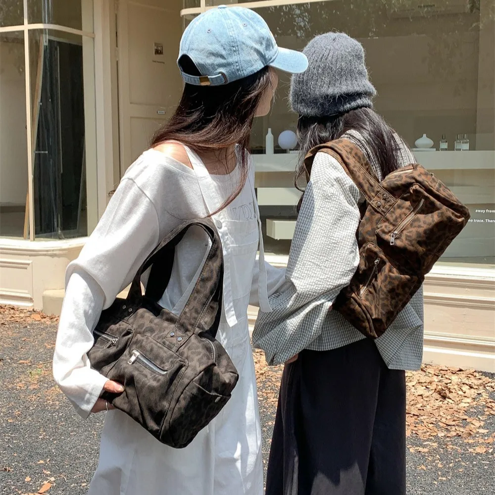 Fall Winter Workwear Dark Fashion Single Shoulder Bag Large Capacity Casual Fabric Leopard Print Handbag for Women