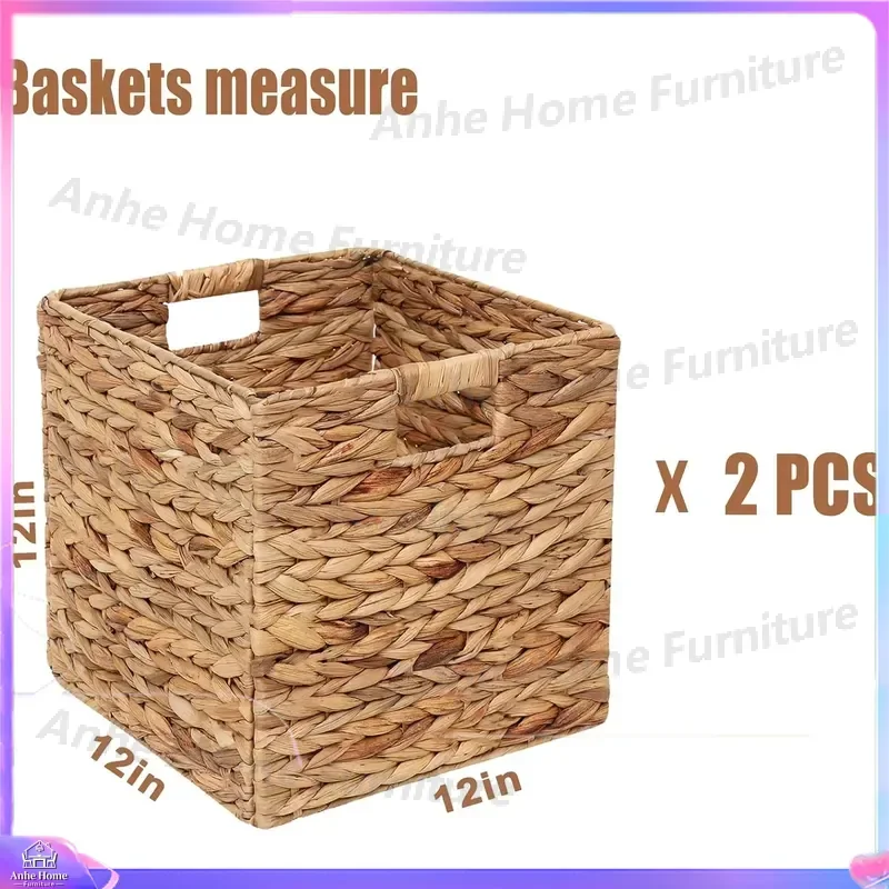 Modern Foldable Water Hyacinth Storage Basket Rectangular Hand Woven Laundry Hamper Organizer Bin for Home Bedroom Closet