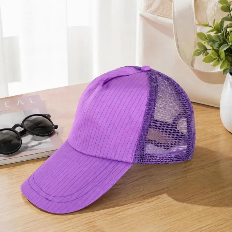 Unisex Adjustable Antistatic Work Truckers Hat, Half-Mesh Breathable Dust Resistant Sun Baseball Cap for Cleanroom Workshop 6XDA