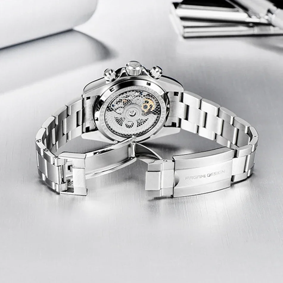 PAGANI DESIGN Original New 40MM Men Mechanical Watch Skeleton Sapphire Glass Stainless Steel 100M Water Resistance Mens Watchs