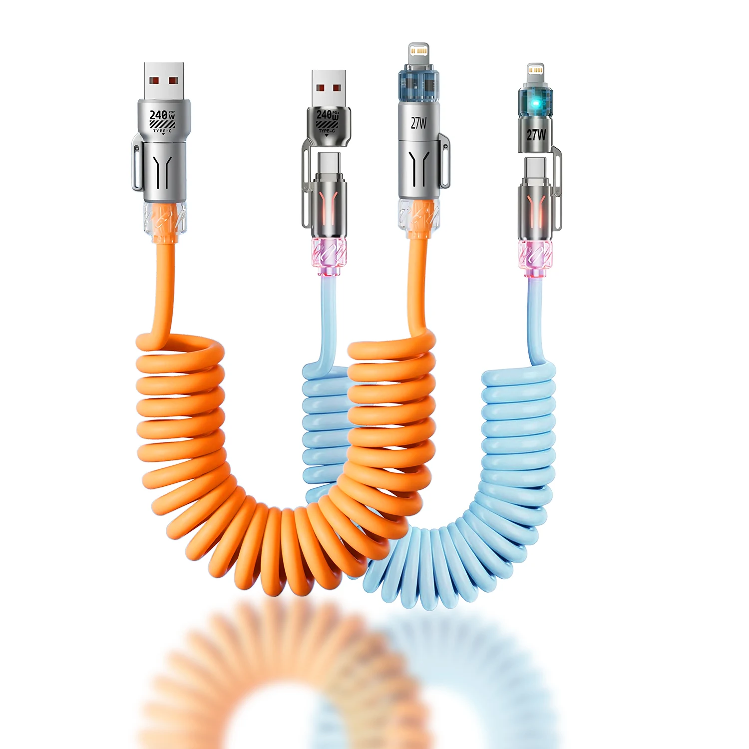 Amazon 240W 2 in 2 Spring Stretching USB Cable Type C Cable Cord For Samsung Xiaomi Huawei USB C Cable For iPhone USB Data Cable