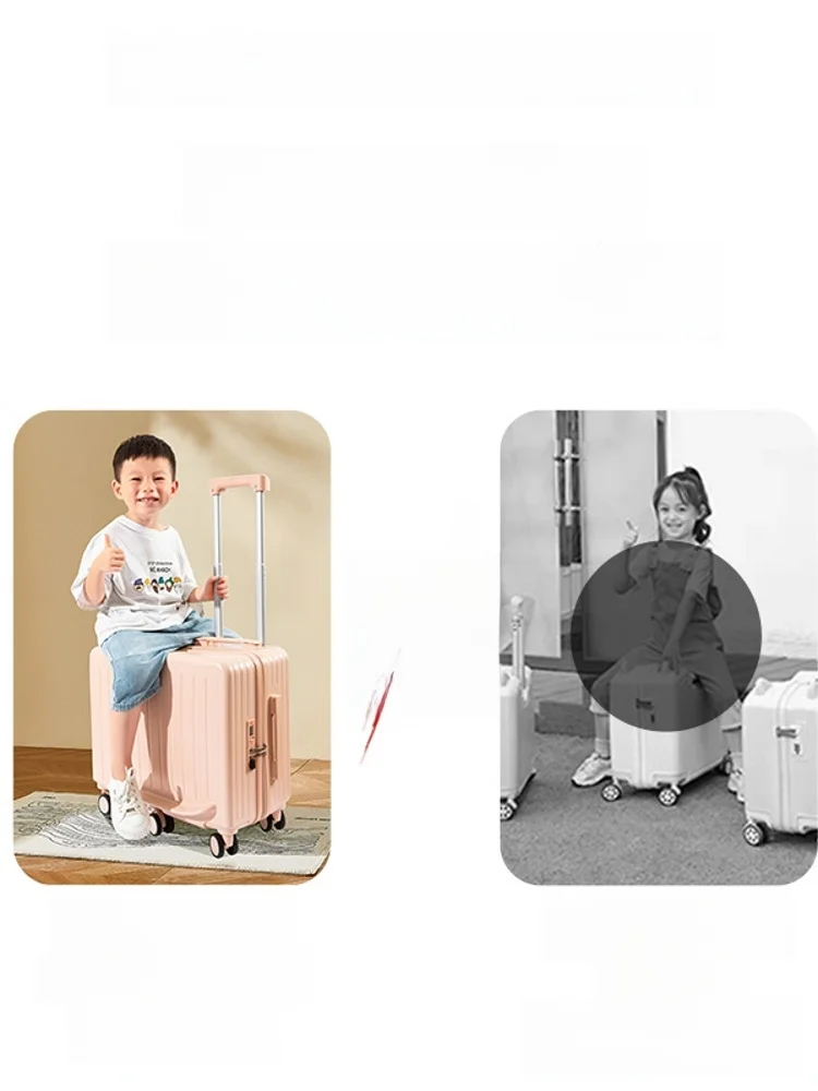 ort Children's Riding Lage Travel Suitcase with  Pull Rod Universal Wheels ABS PC Material ex Stripe Pattern