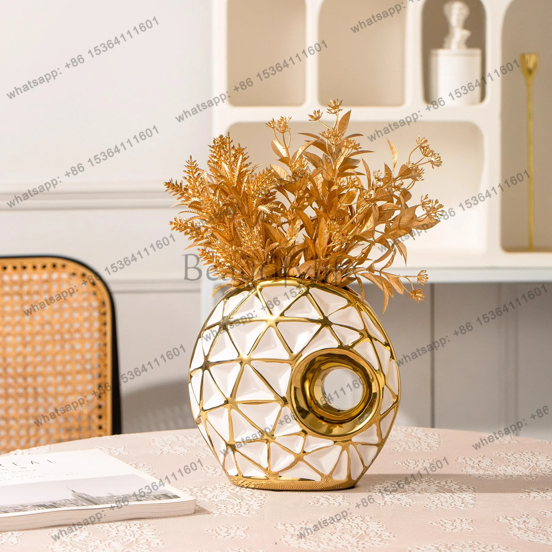 Dining table ornament vase modern decoration high-end luxury platinum vase Nordic home bedroom