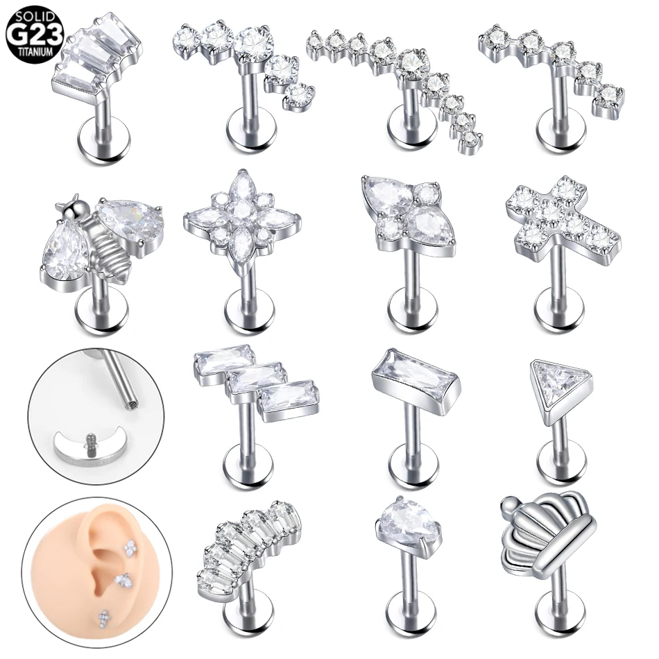 1pc Titan Innengewinde Kreuz Biene Marquise cz Labret Lippen Monroe Tragus Helix Ohrring Knorpel Piercing Frauen Schmuck 16g