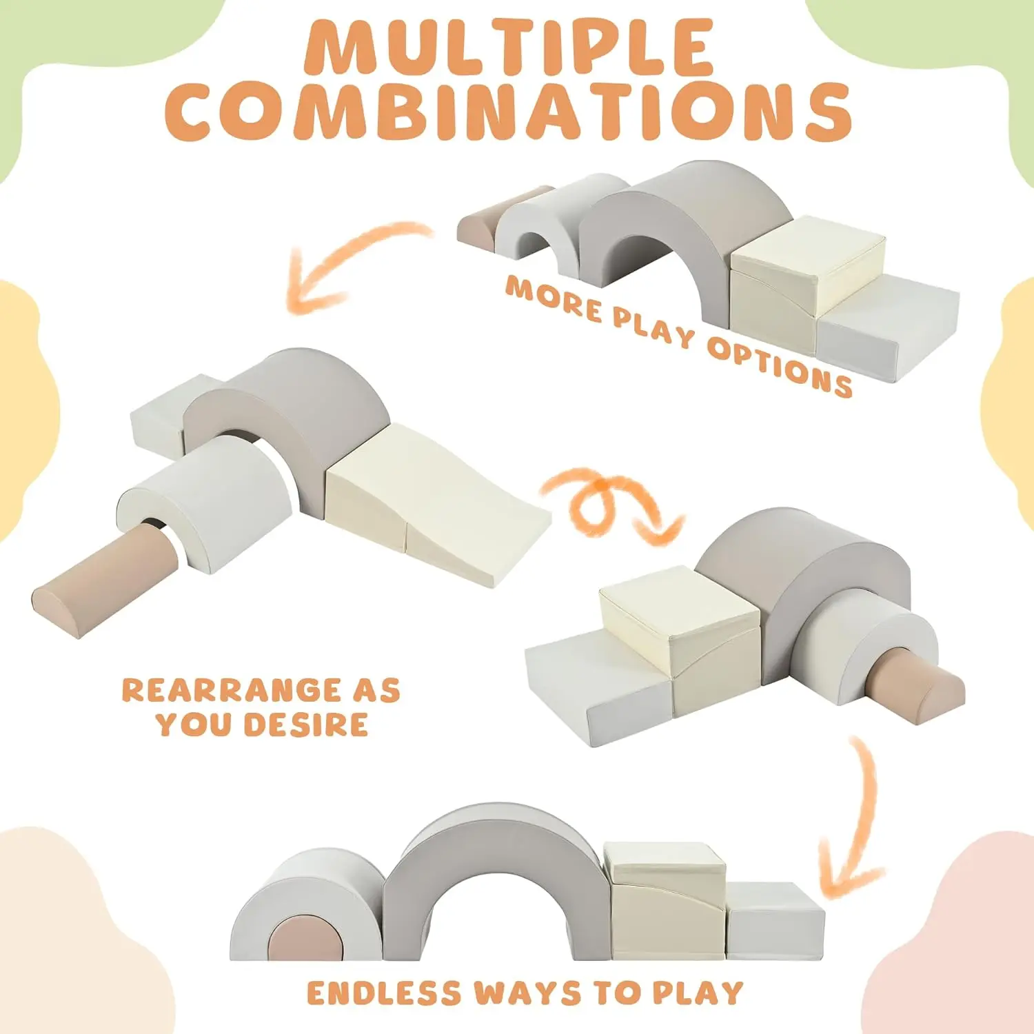 Conjunto de jogo macio arco-íris, brinquedos de escalada macios para crianças com escorregador dobrável, blocos de espuma macia para bebês internos para escalada e crawli