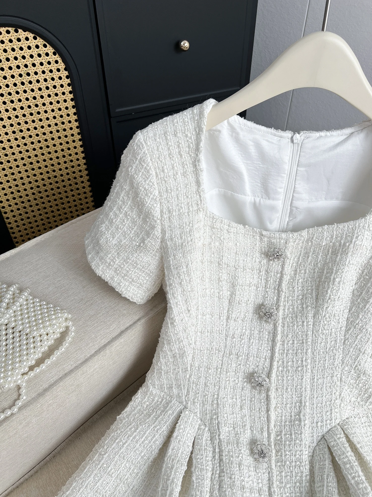 Ele Simple Square Collar Single Button ort Sve Waist Cinched Dr Faionable Summer New Arrival Lady's Dr