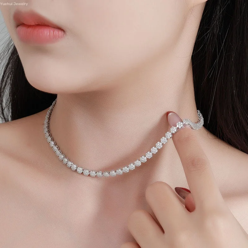 Vintage Style S925 Sterling Silver Necklace Custom Design Men Luxury Clover Flower Chain Moissanite Necklace Women