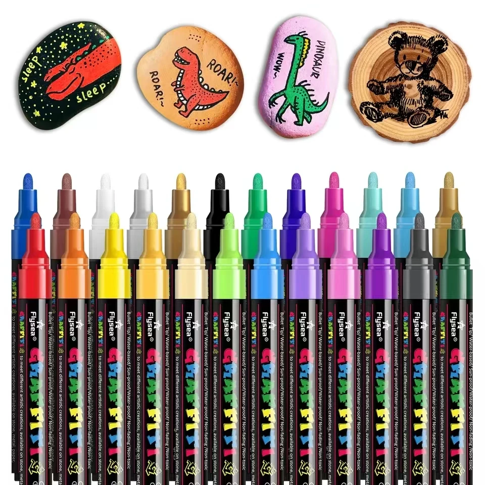 12/18/24/28 Pcs Acrylic Graffiti Pens for Fabric, Canvas, Rock, Glass, Wood, Medium Tip, IDIY Art Supplies for Adults and Kids