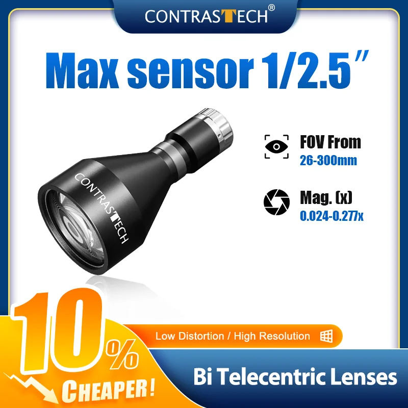 

High Precision 1/2.5" Machine Vision Optics 0.024X-0.2X Telecentric Lens for Liquid Level Inspection Contrastech