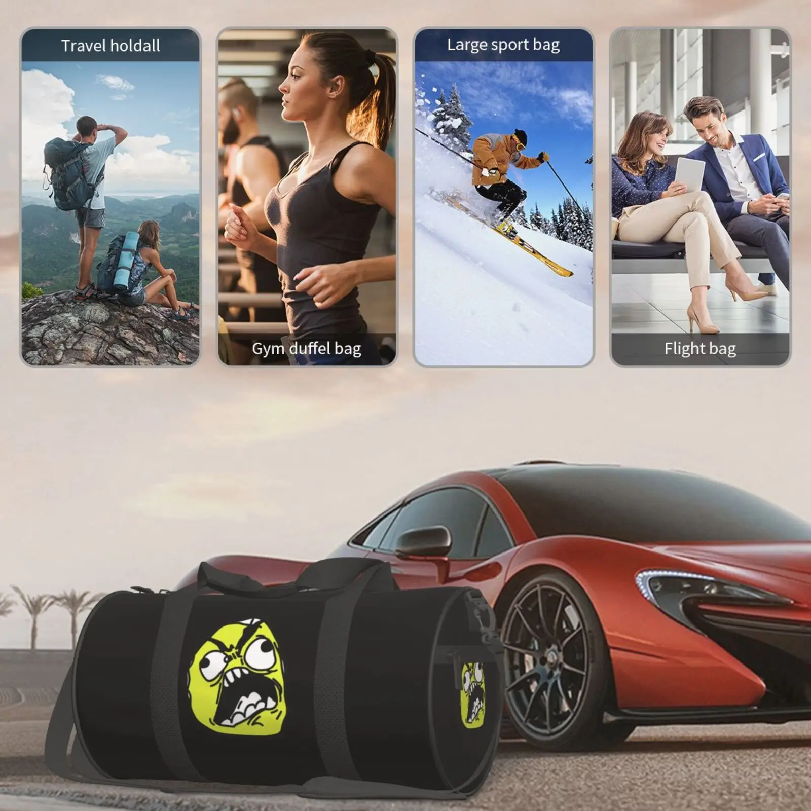 Baozou Bolsa de viaje redonda de gran capacidad con estampado de cómic, bolsa de viaje de mano, bolsa de equipaje de almacenamiento ligera, equipaje de mano