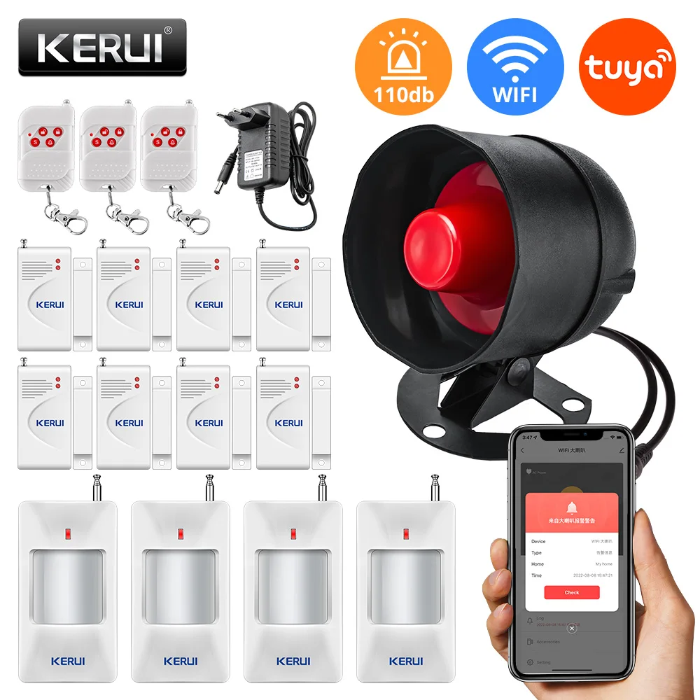 

KERUI Tuya WIFI Loudly Speaker High Decibel Burglar Siren Home Security Alarm System With Door Windows Sensor Motion For House