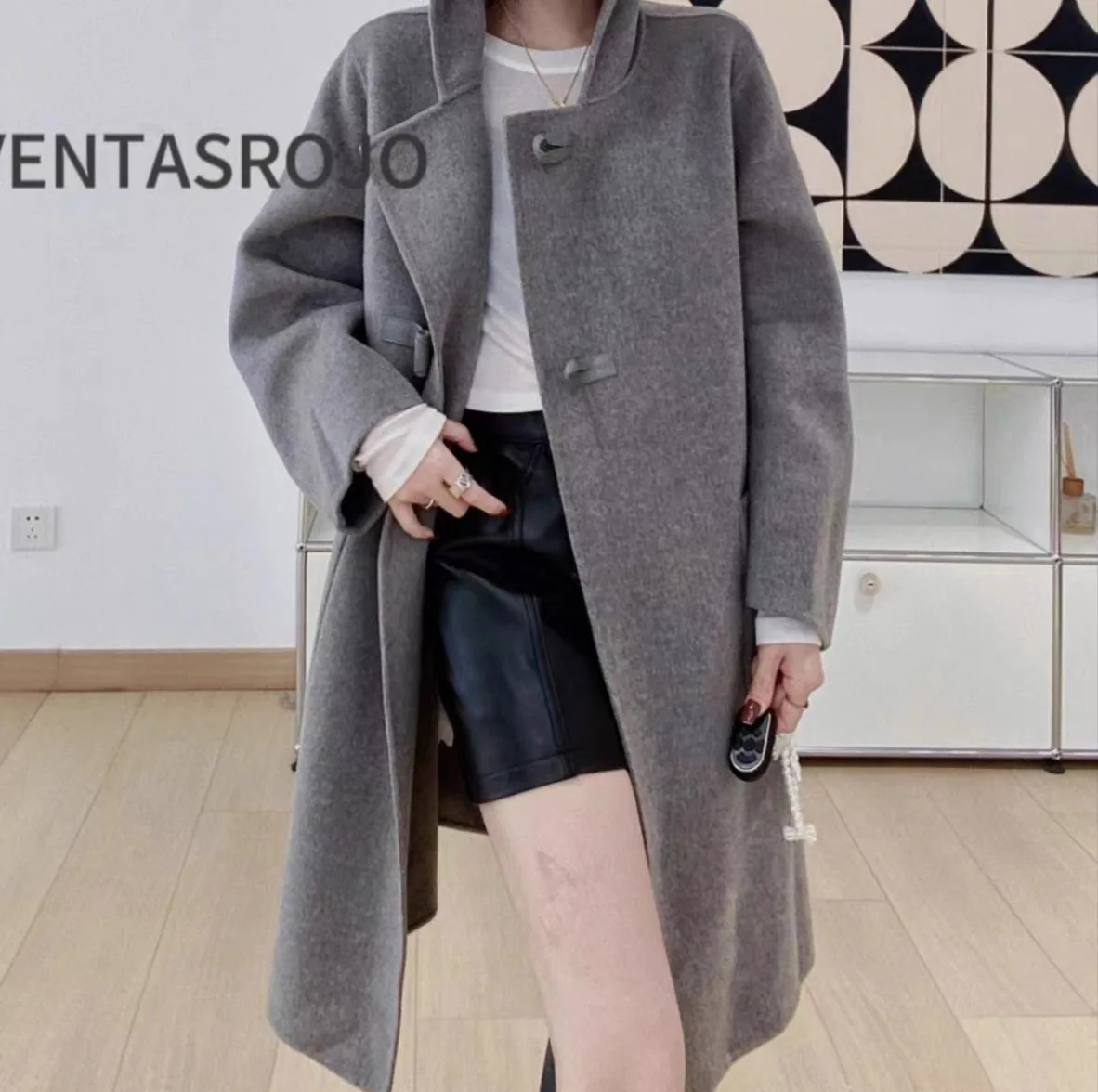 Learning Style Leather Buckle Hooded Double-Sided Cashmere Clothing New Loose Casual Woolen Jacket