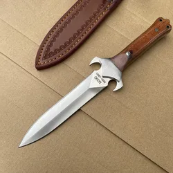 Cuchillo táctico con mango de palisandro M390, herramienta de combate de autodefensa Edc, cuchillo de supervivencia para acampar con Funda de cuero