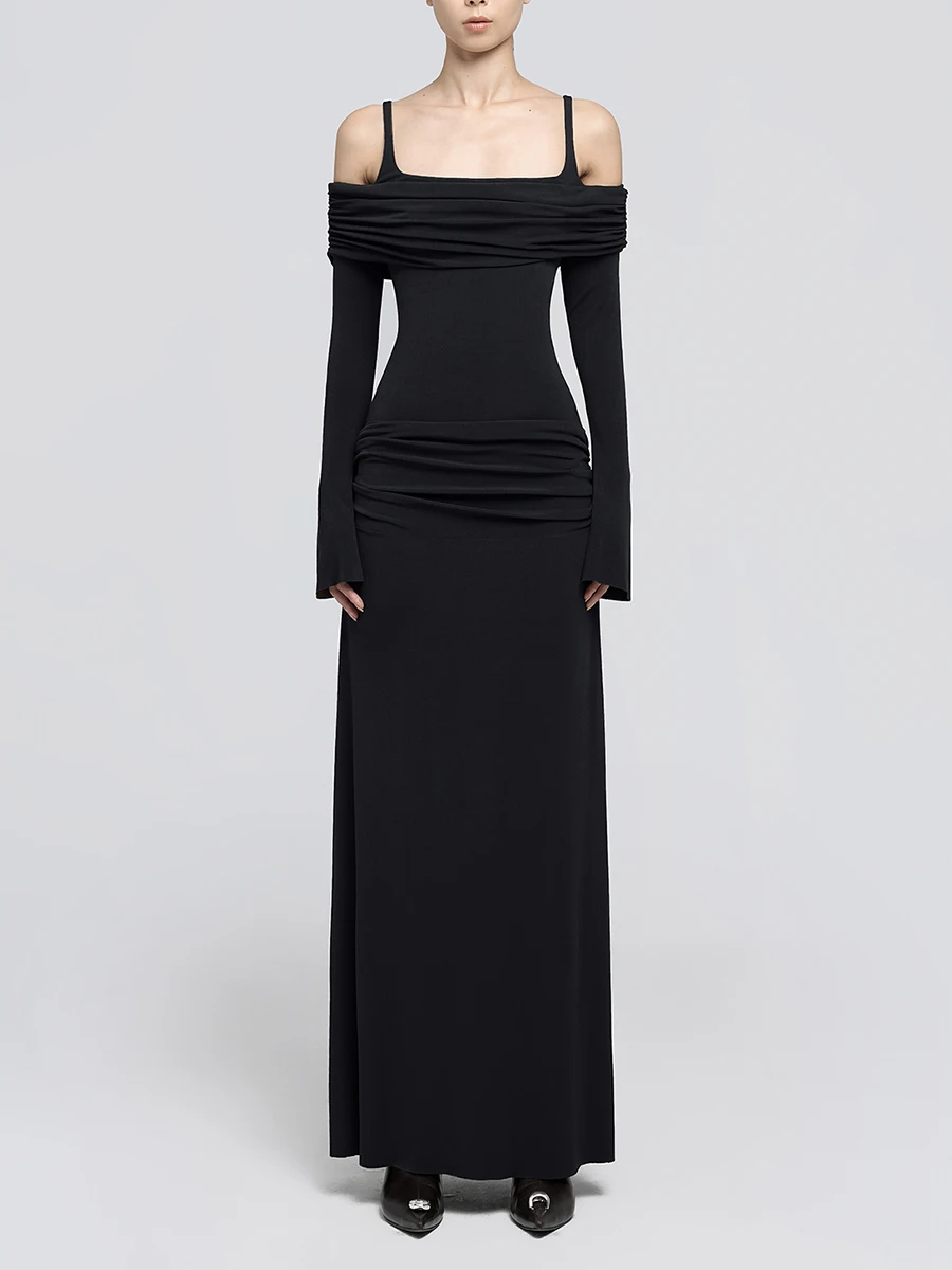 TWOTWINSTYLE Solid Spliced folds High Street Dresses For Women Lapel Long Sleeve Spliced Sashes Mini Dress Female Fashion New