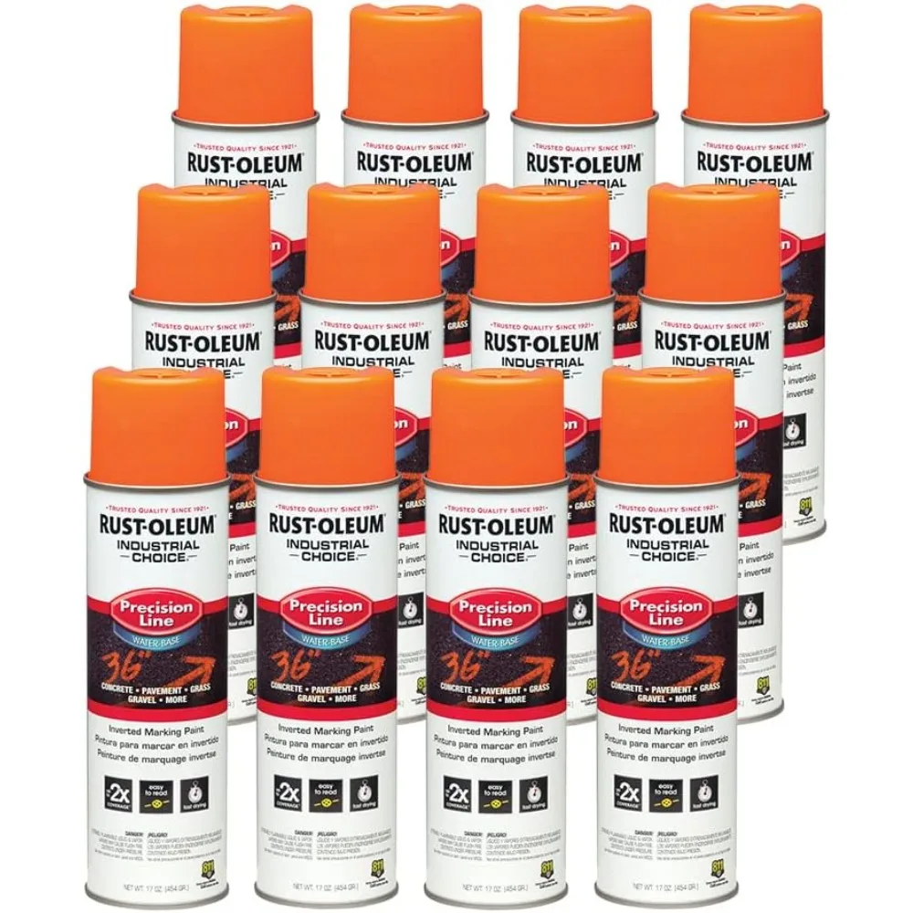 

203036-12PK Industrial Choice Inverted Water-Based Marking Spray Paint, 17 Oz, Fluorescent Orange, 12 Pack