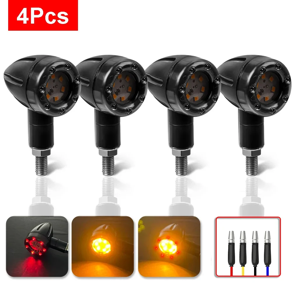 

2/4Pcs Motorcycle LED Turn Signal Indicators Stop Light Mini Bullet Warning Lamp Blinker Light 12V For Honda Suzuki Kawasaki AE