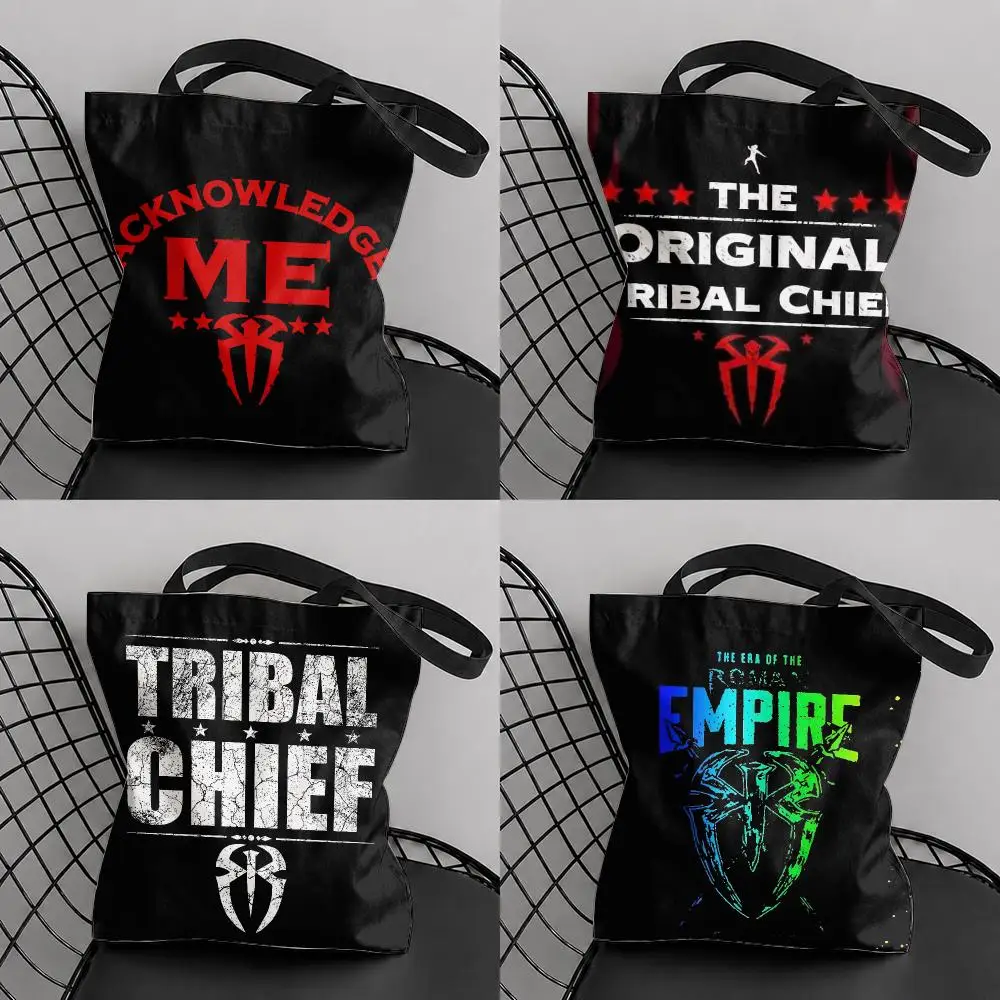Roman R-Reigns OTC Storage Bags Canvas Tote Bag Double-Sided Print Lightweight Shoulder Travel Beach Bag Gift Eco