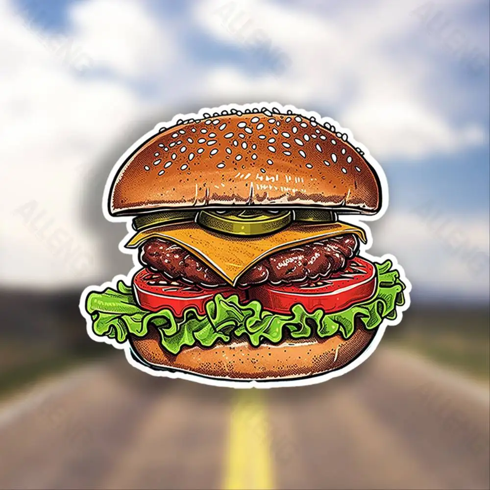 Large 7 5inch Illustration Hamburger Cartoon Vinyl Decal Irregular Shape Self Waterproof Stickers For Decorating Car Windows Mot