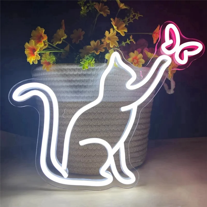 القط النيون USB بالطاقة عكس الضوء التبديل فراشة LED ضوء النيون جدار ديكور لغرفة النوم عيد ميلاد الاطفال فتاة هدية-ABXK