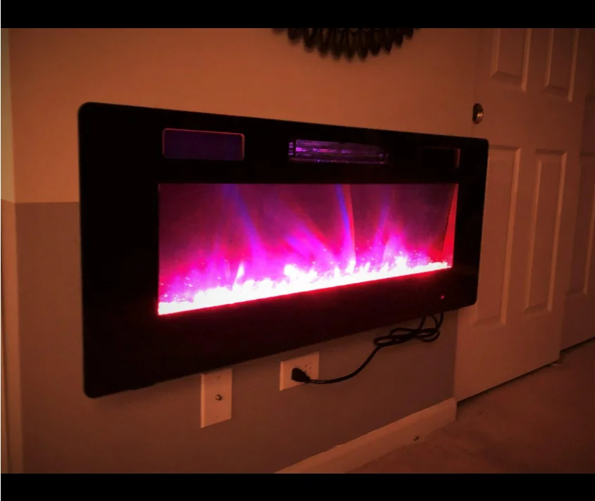 

56-18 to 56-22 Inches Wall Mounted Bioethanol Electric Heater Fireplace Hanging Door Glass Wood Decorative Water