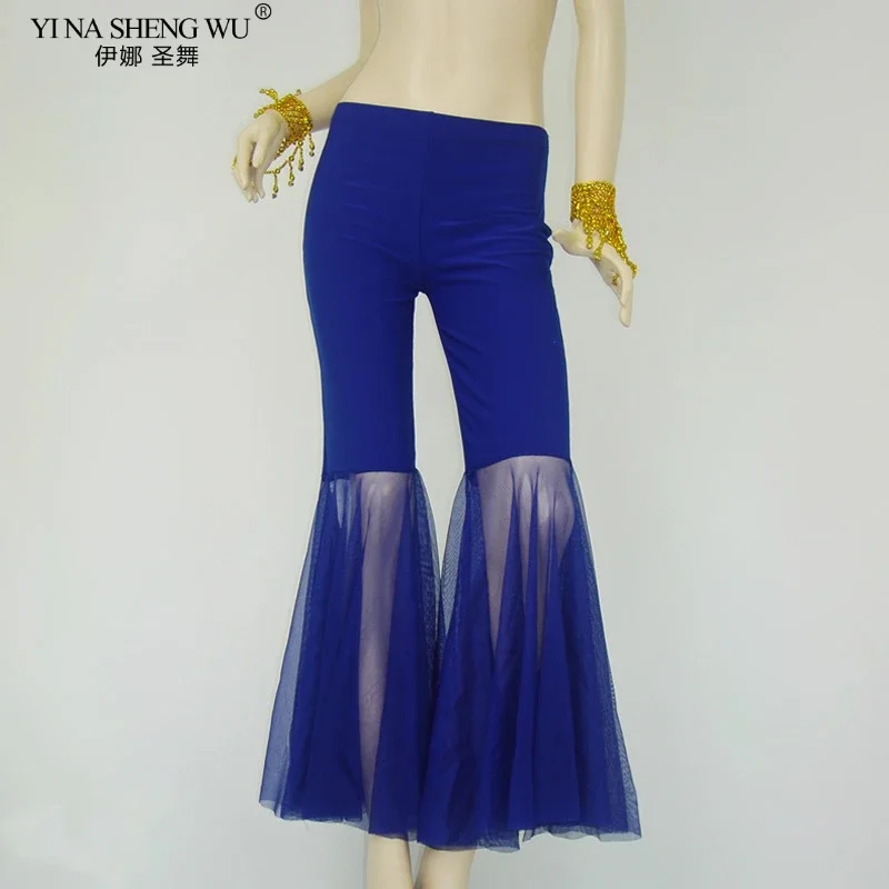 Belly Dance Costumes Pants Women Crystal Cotton Mesh Flares Tribal Dance Long Pants Belly Dance Performance Stage Dancer Pants
