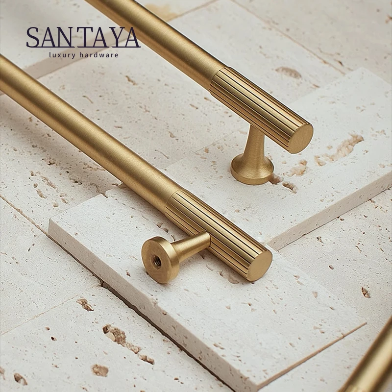 Solid Brass Handle Vertical Lines Linear Kitchen Cabinet Gold Knobs T Bars Bedroom Wardrobes Long Pull Drawer Handle