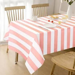 Striped Plastic Tablecloths 3 Pack - Waterproof Pink & White Stripe Disposable Table Covers for Party,Kitchen, Restaurant Decor