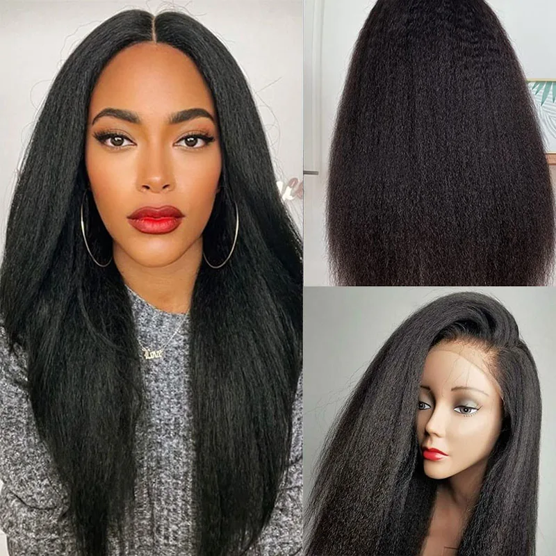 

BEAUDIVA Kinky Straight Lace Front Human Hair Wigs Human Hair 180 Density 4x4 13X4 Kinky Straight Lace Closure Wigs