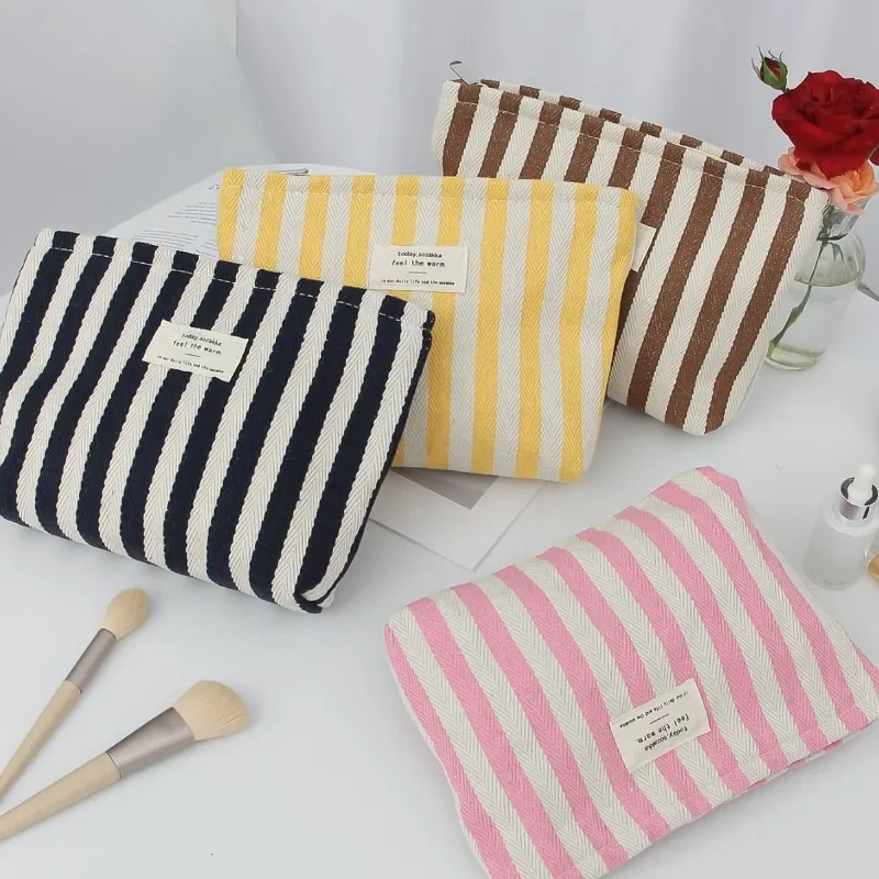 Women Waterproof Cosmetic Bag Storage Vertical Stripe Cosmetic Bag Makeup Case Travelling Pouch For Ladies Pencil Case