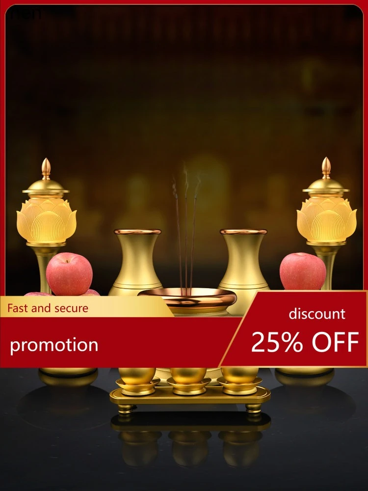 

Cz offering supplies alloy plain water supply cup offering plate complete set of incense burner lamp buddha front ornament suit