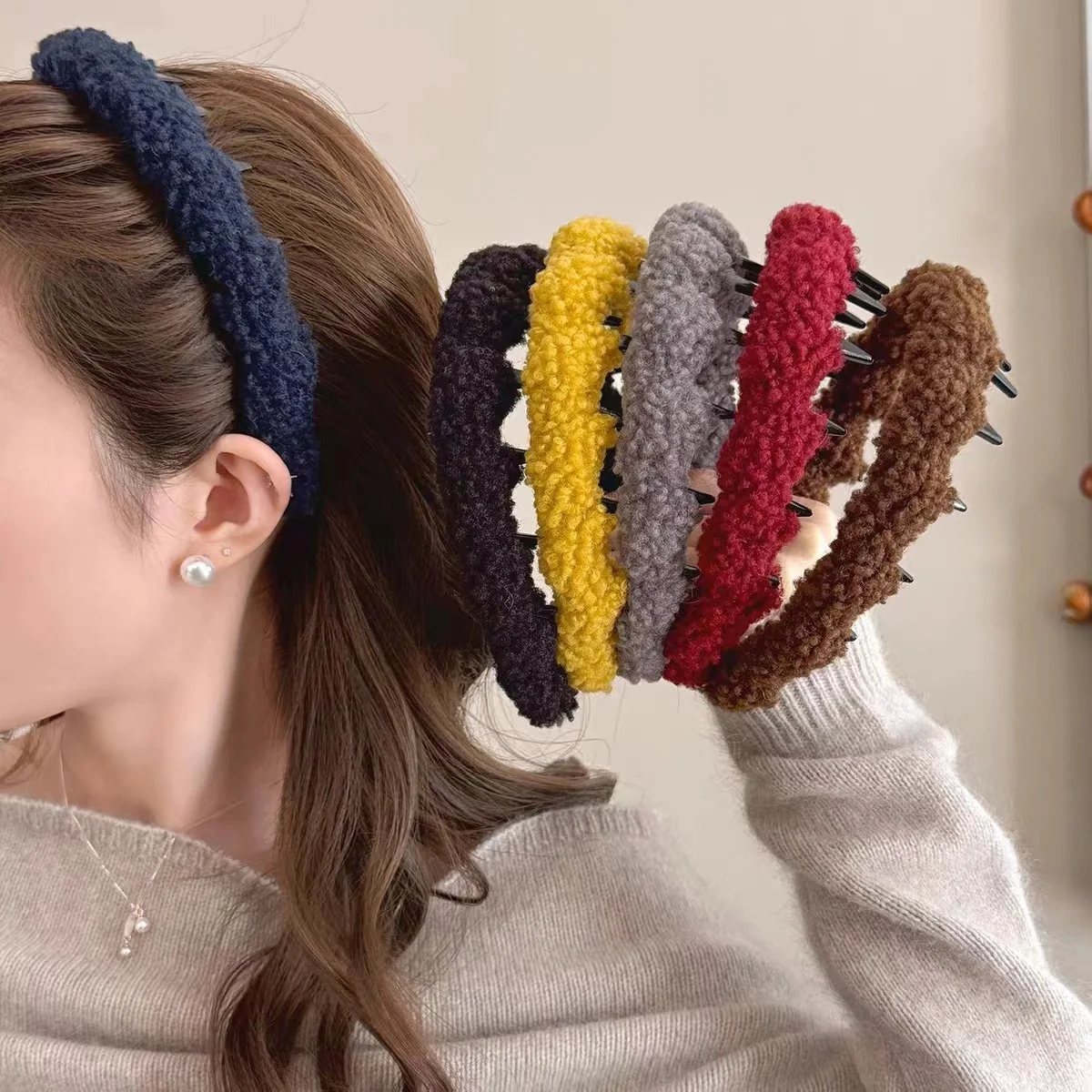 

Plush toothed headband women's high cranial top thickened non-slip broken hair pressure hair headband headband hair accessories