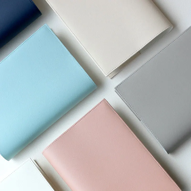 Customized PU Leather Primary School Book Cover Simple Colorful Detachable Notebook Protective Cover Bookmark Custom Text