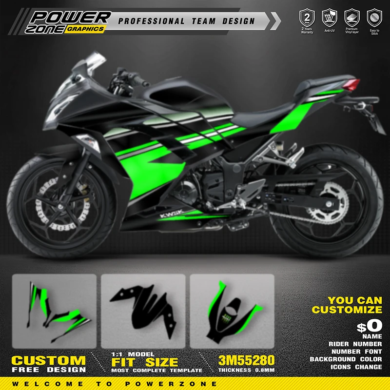 

PowerZone пользовательская графика наклейки для Kawasaki ninja 250 300 2015-2019 SUPERMOTO фоны наклейки гоночный виниловый комплект наклеек 01