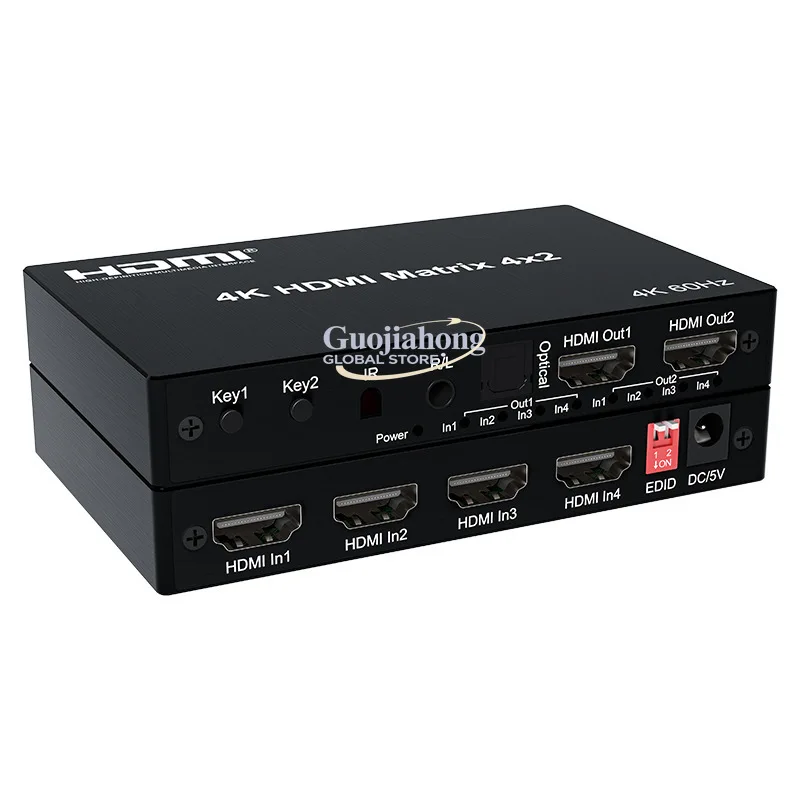 Cross-border 2.0 matrix 4X2  4 in and 2 out switching splitter 4K60HZ with optical fiber audio separation 3.5mm