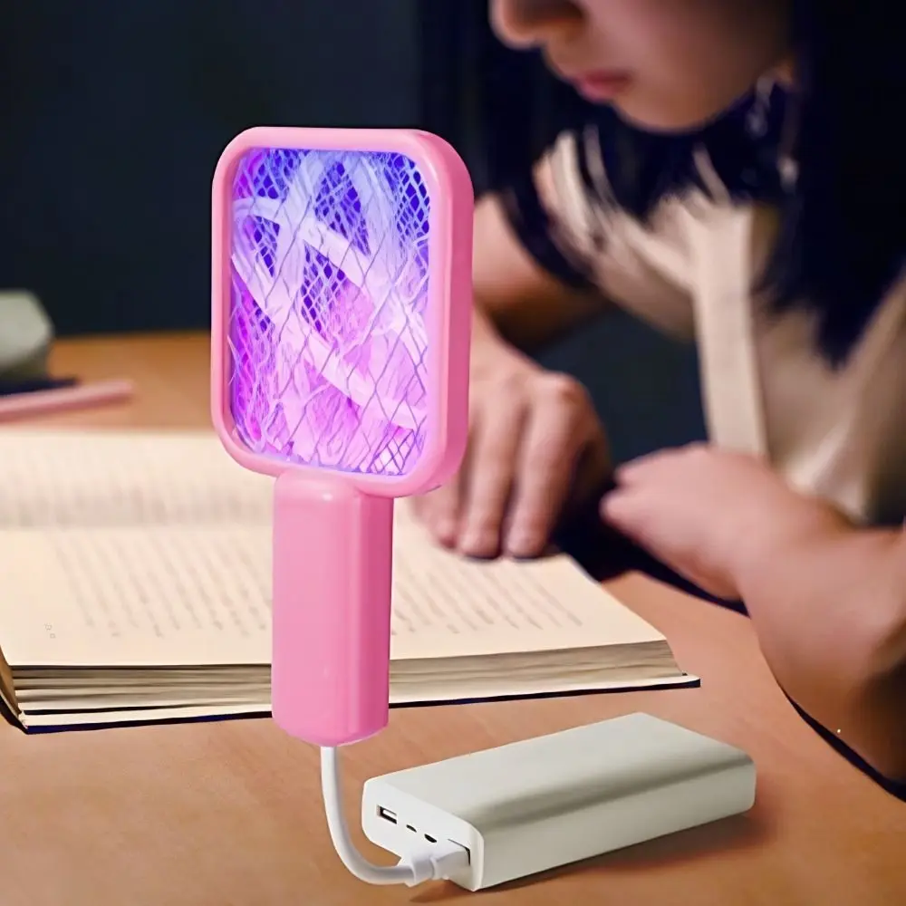 Bendable Handle USB Mosquito Swatter Trap Adjustable Direction Plug and Play UV Light Mosquito Trap Insulated Protective Net