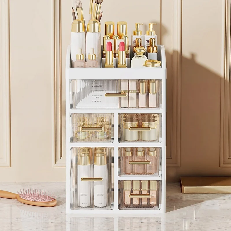 Desktop cosmetic storage box - Large capacity lipstick skincare vanity - High-end drawer-style storage rack