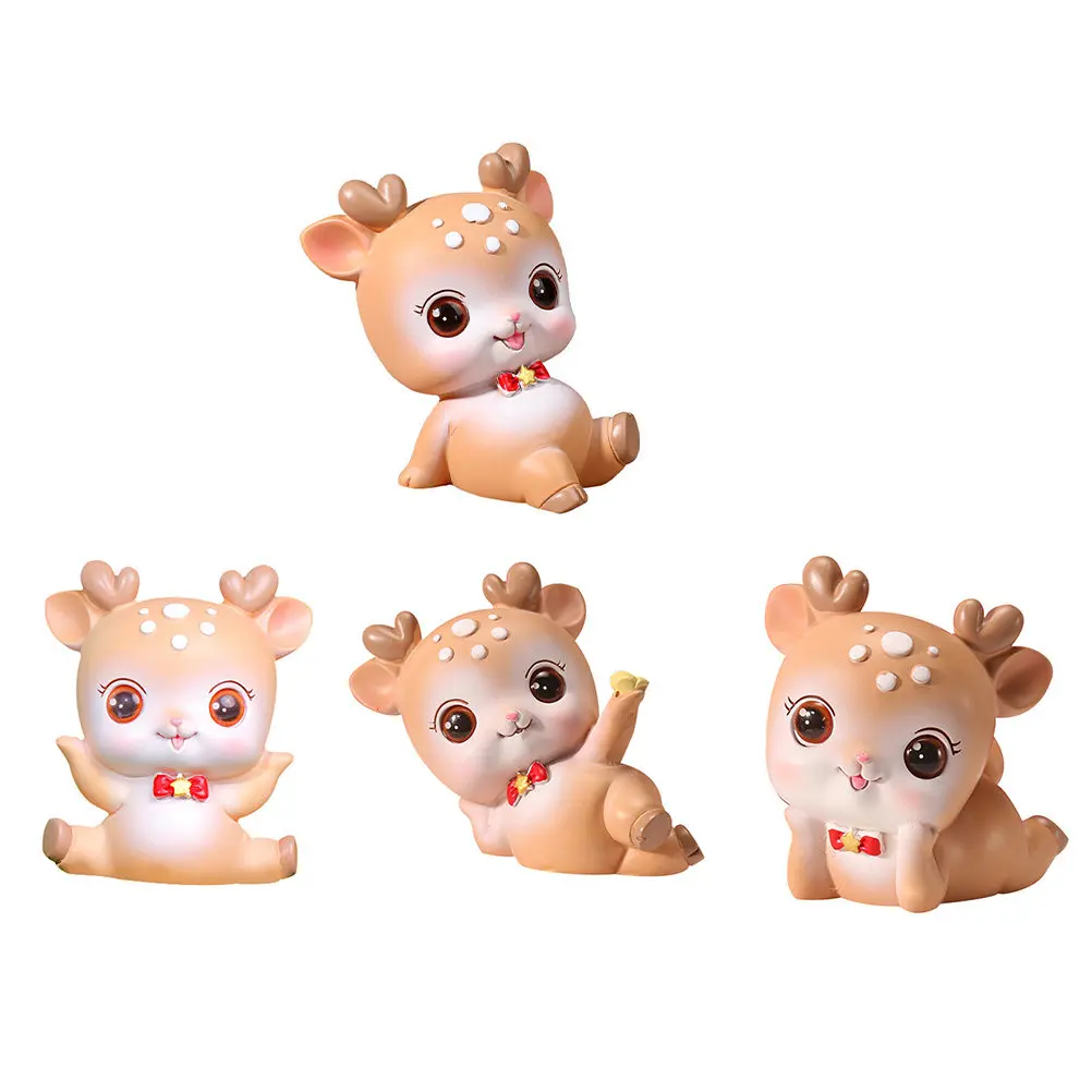 Resin Deer Mini Ornaments 4Pcs Fairy Garden Decor Micro Landscape DIY Home Office Desktop Decoration
