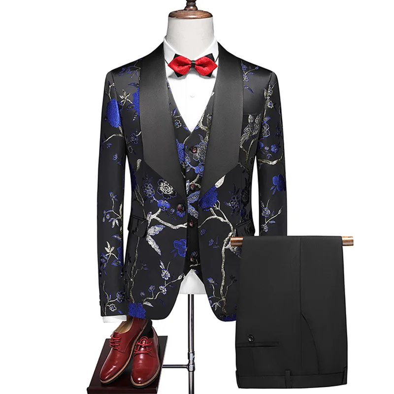 Men Business Formal Slim Fit Wedding Prom Suits Male Boutique Plaid Design Groom Dress Blazers Jacket Pants Vest 3 Pieces Set