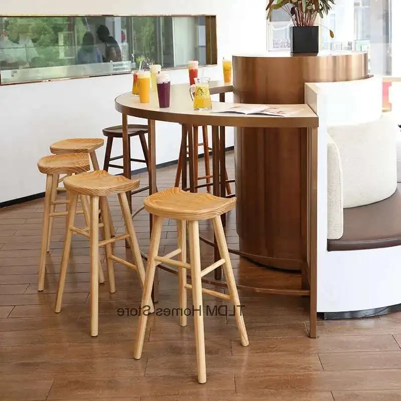 

Nordic Solid Wood Bar Chairs for Household Kitchen Counter 의자 Minimalist Designer Cafe Front Desk Reception High Bar Stool