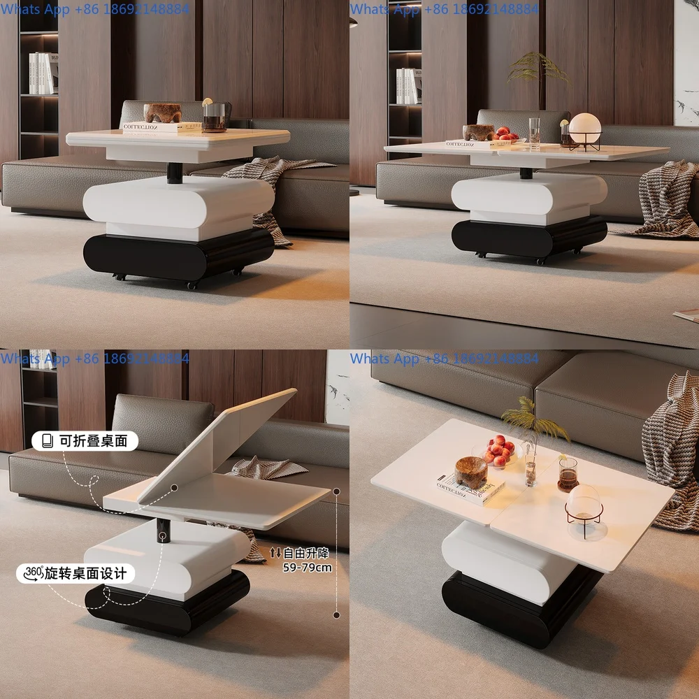 

Minimalist Italian Style Rectangular Coffee Table with Lift Folding Rotating Function Mobile Cart for Living Room Home Use
