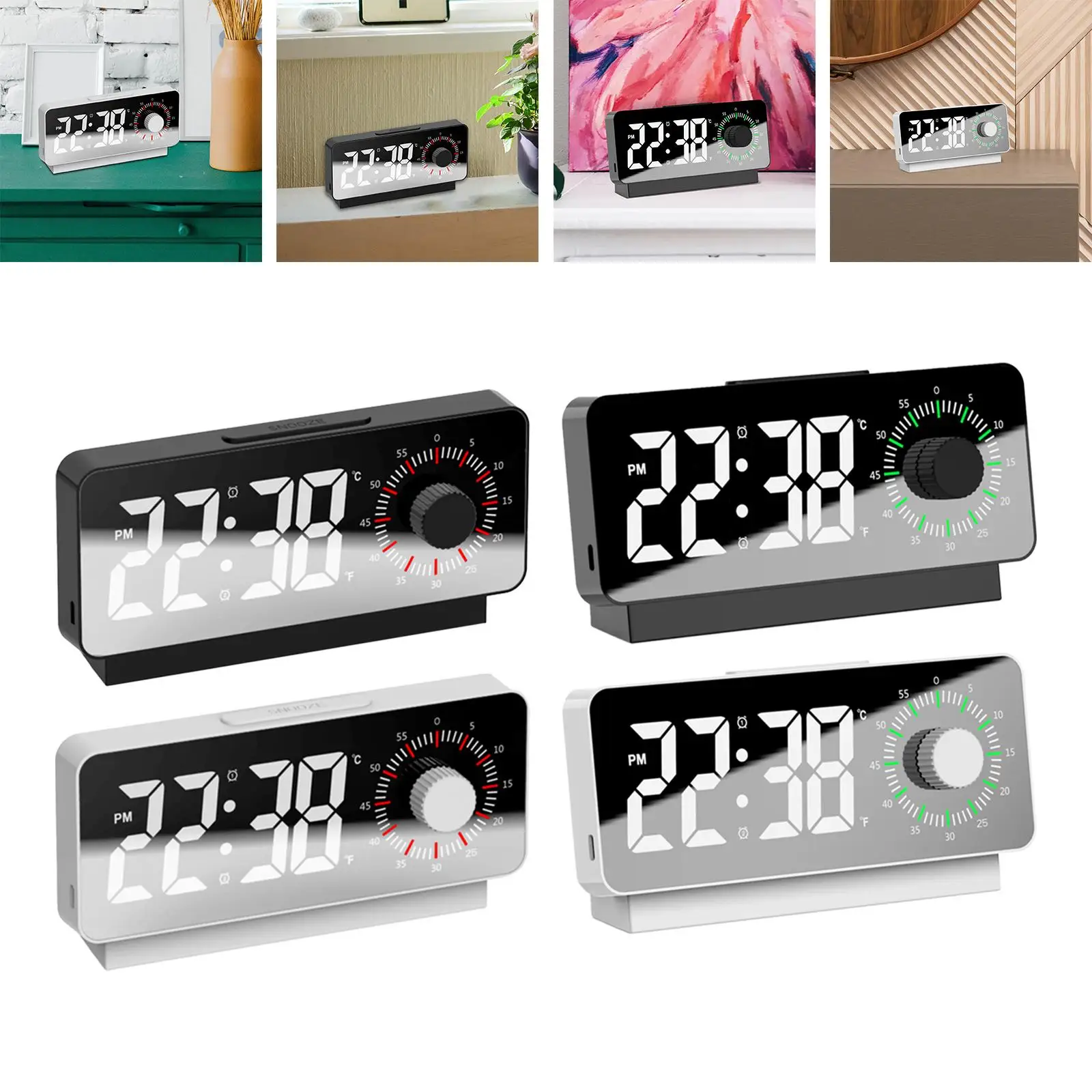 Digital Alarm Clock with Timer USB Powered Multiple timers Snooze Button Bedside Clock for Seniors Desk Bedroom Sleeper Shower