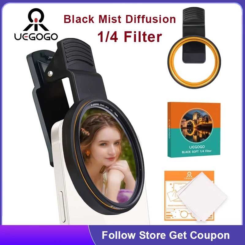 

UEGOGO Professional Mobile Phone Filter Photography 52mm Soft Focus Black Mist Diffusion 1/4 Filter with Universal Portable Clip