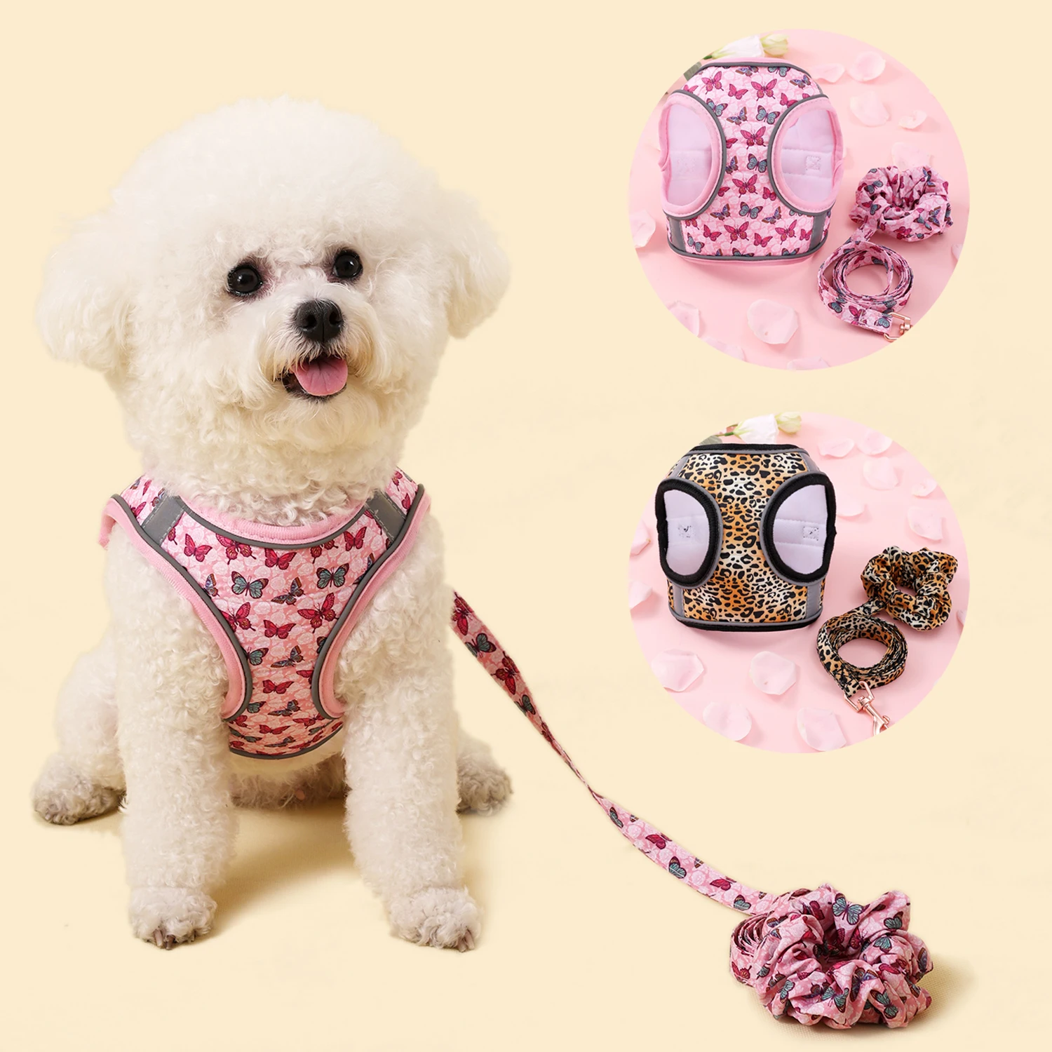 Pulsera de tracción, conjunto de arnés para perros pequeños, suave, cálido, para invierno, conjunto de correa para perros pequeños, chaleco para gatos, arnés, accesorios bonitos para mascotas