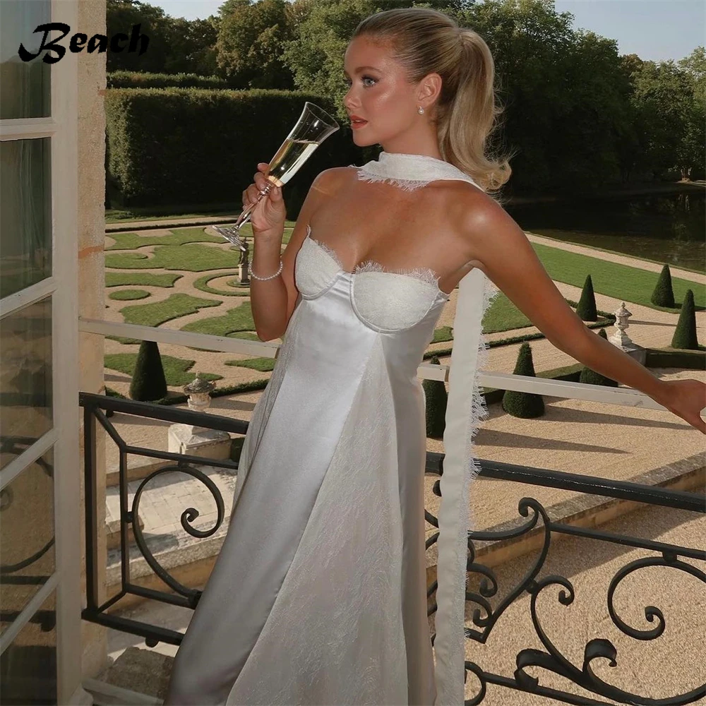 Strand einfache Schatz Satin Hochzeit Brautkleider sexy ärmellose rücken freie boden lange A-Linie Brautkleid Vestidos Largos