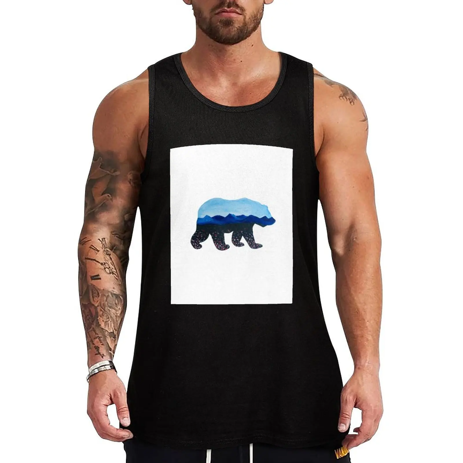Camiseta sin mangas con estampado de silueta de oso, camiseta informal de verano, corte relajado, sin mangas