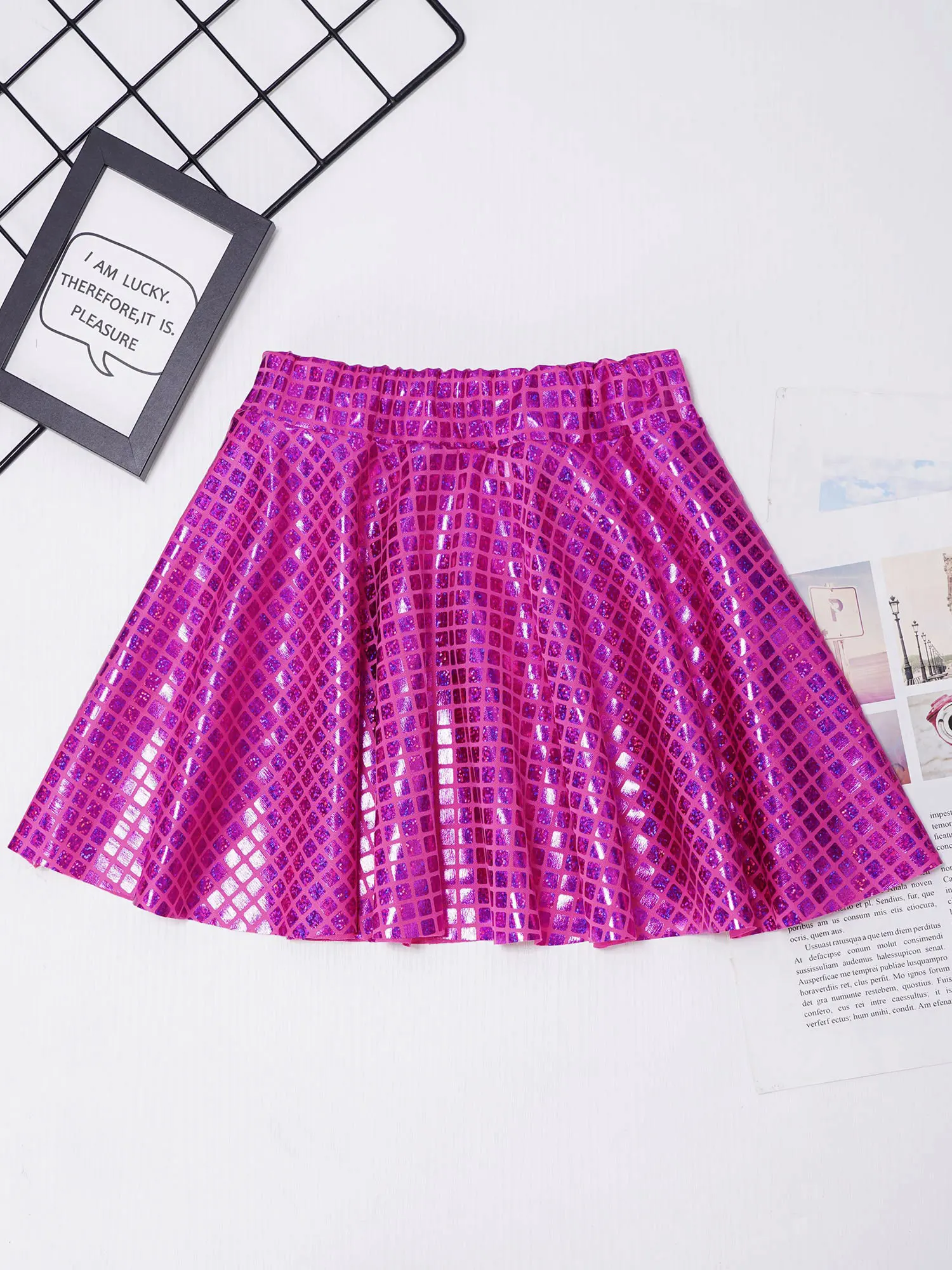 Women Shiny Sequins Skirt Cheerleading Dance Elastic Waist Ruffle Skirts for Carnival Festive Musical Show Stage Performance