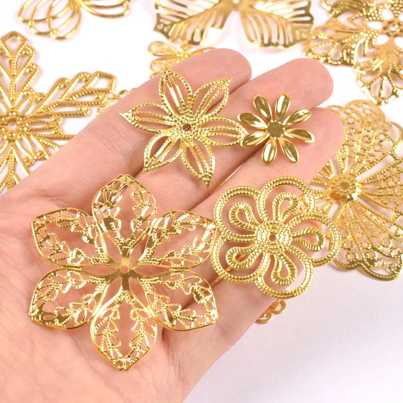 Vintage Flower Snowflake Connectors Filigree Wraps DIY Jewelry Findings Golden Metal Craft Home Decor YKL0910