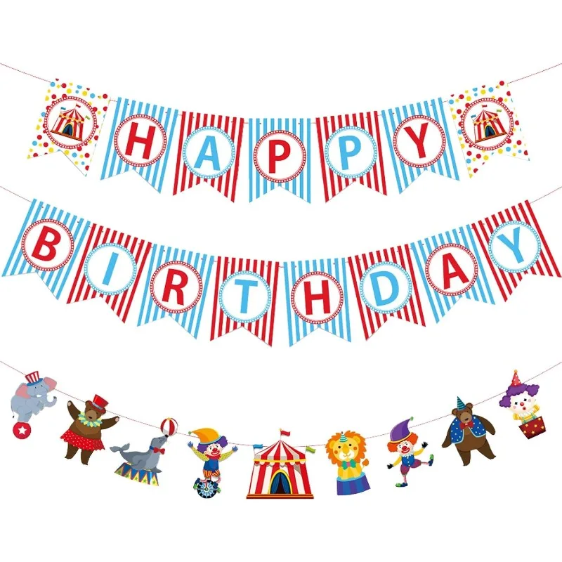 Carnival Circus Birthday Party Banner Decorations Circus Happy Kid Birthday Banner Hanging Amusement Park Circus Bunting Banner